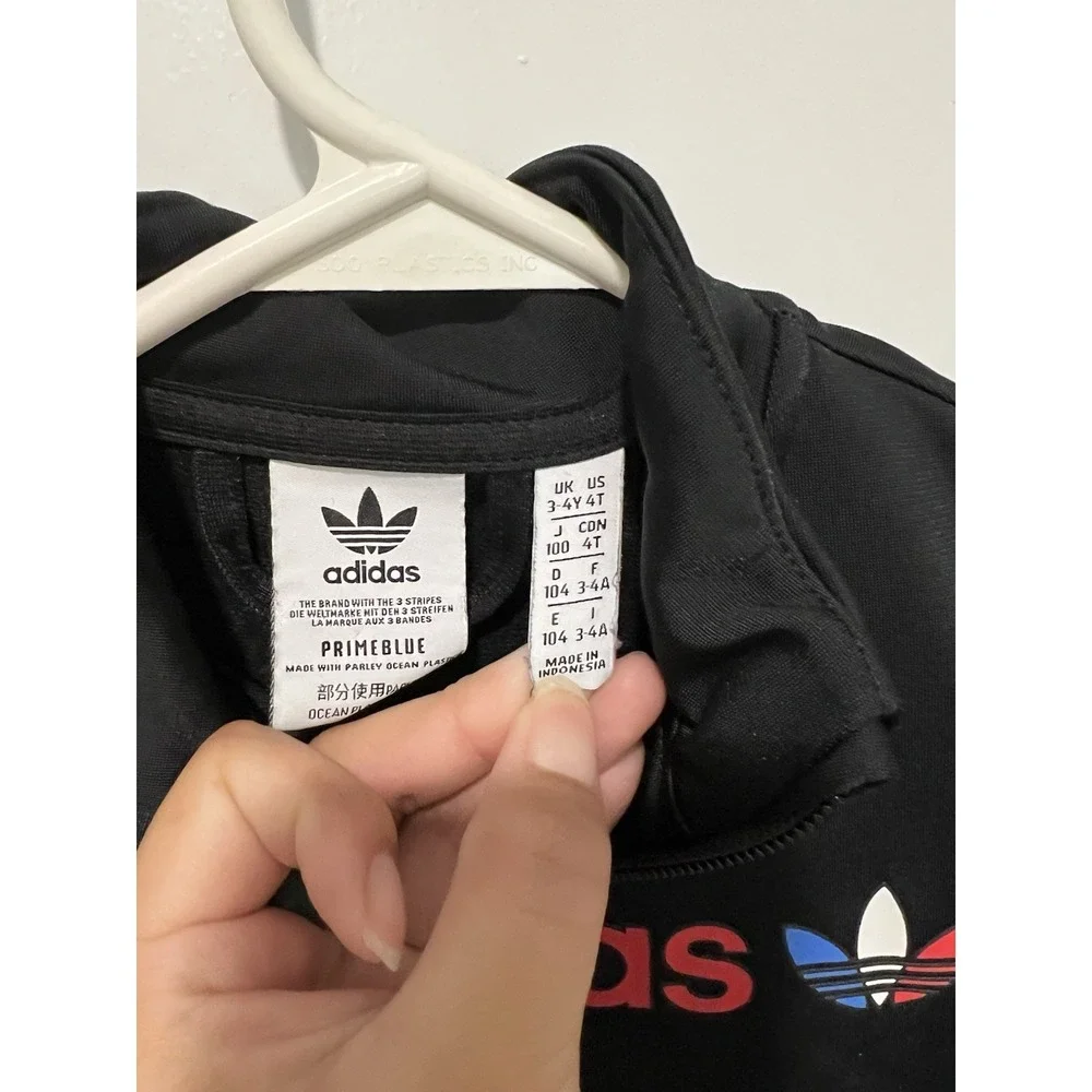 ✨‎ Adidas Track Suit Jacket Toddler Kids Black Size 4T Red White Blue Logo